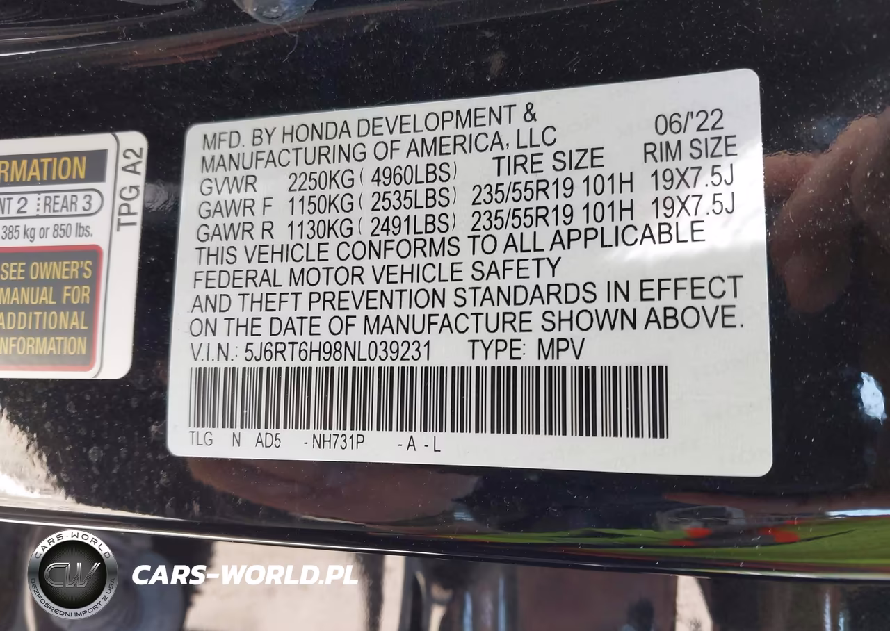 2022 Honda Cr-V Hybrid Touring VIN:5J6RT6H98NL039231 - 9