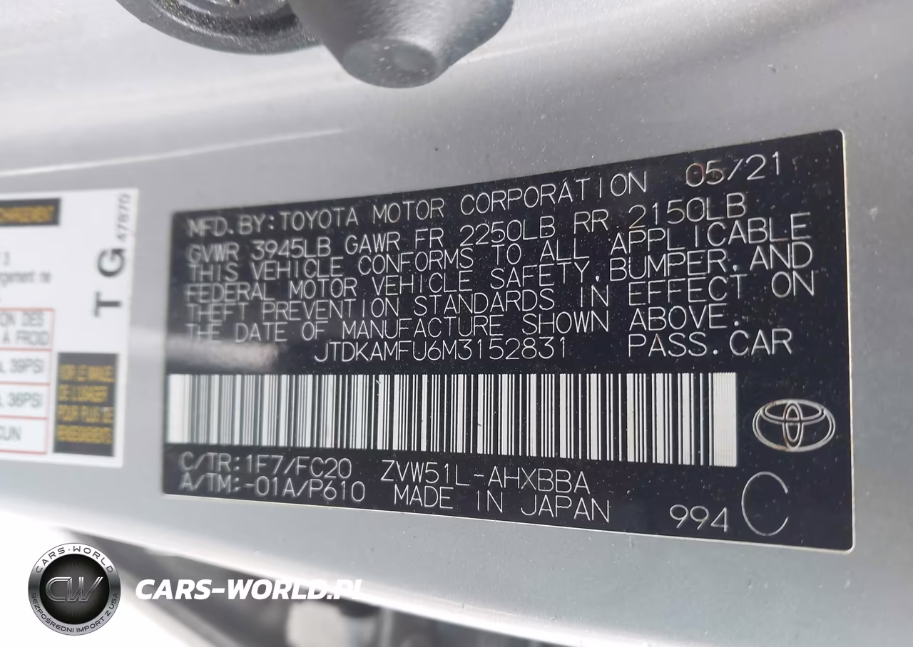 2021 Toyota Prius L Eco VIN:JTDKAMFU6M3152831 - 9