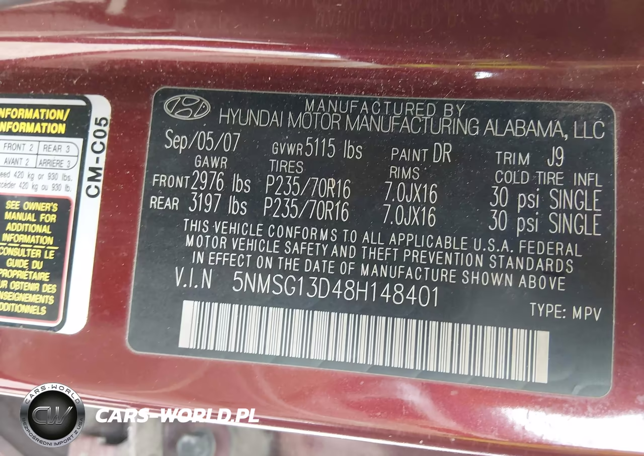 2008 Hyundai Santa Fe Gls VIN:5NMSG13D48H148401 - 9