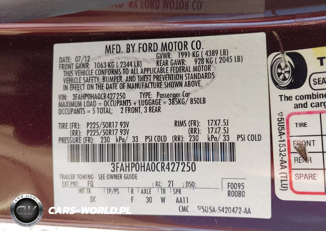 2012 Ford Fusion Se VIN:3FAHP0HA0CR427250 - 9