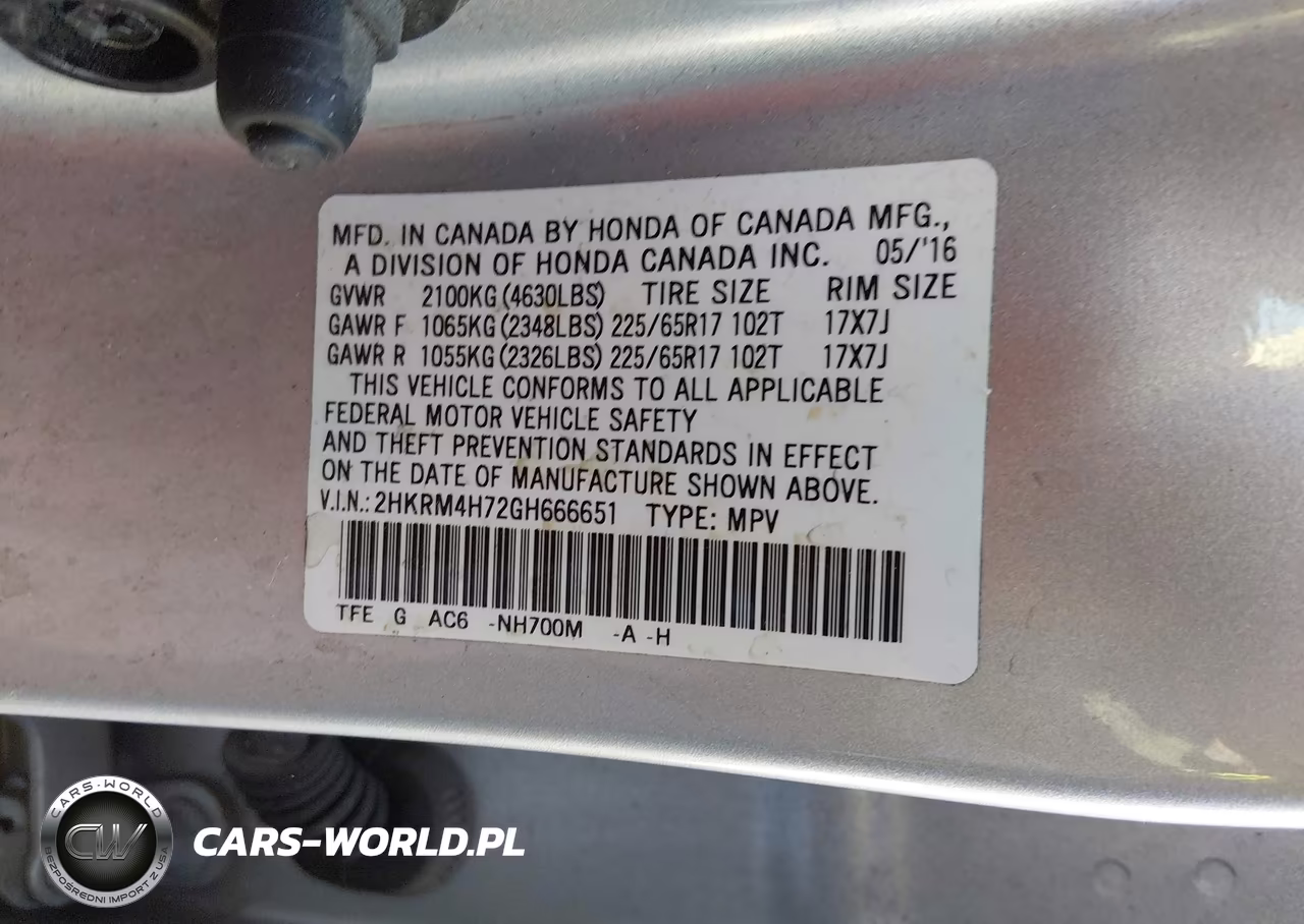 2016 Honda Cr-V Ex-L VIN:2HKRM4H72GH666651 - 9