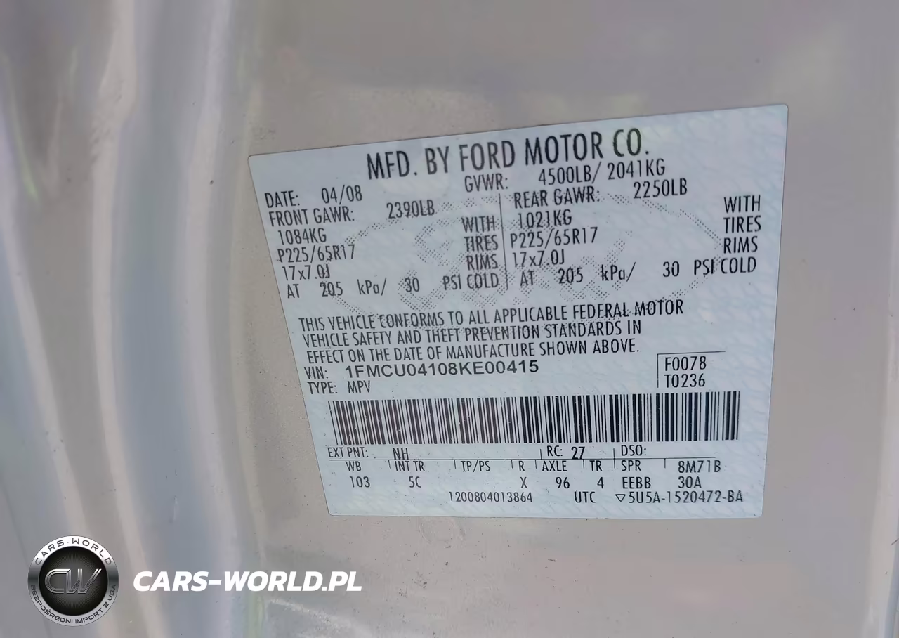 2008 Ford Escape Limited VIN:1FMCU04108KE00415 - 9