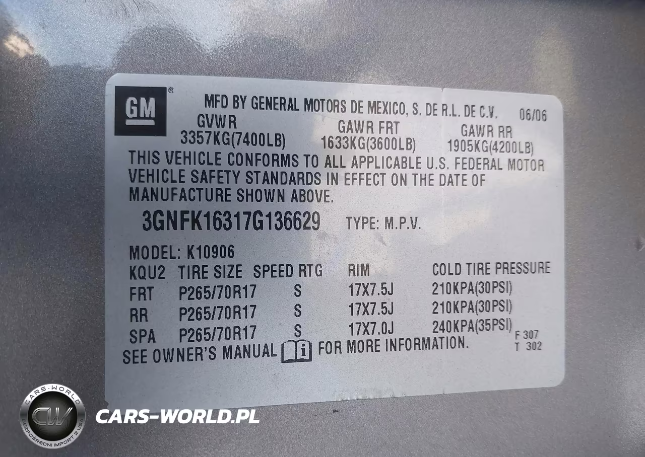 2007 Chevrolet Suburban 1500 Lt VIN:3GNFK16317G136629 - 9