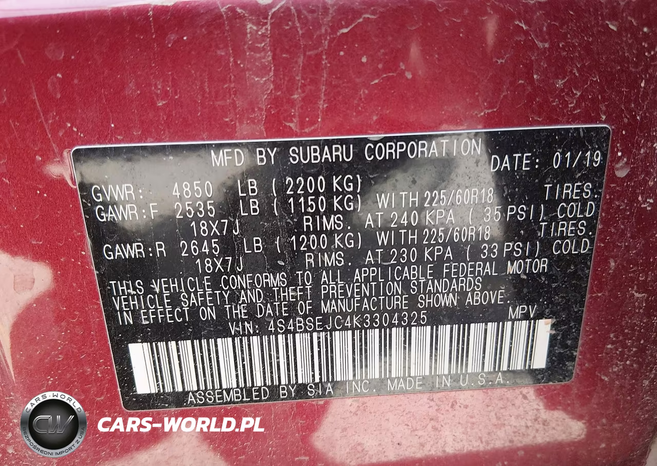 2019 Subaru Outback 3.6R Limited VIN:4S4BSEJC4K3304325 - 9