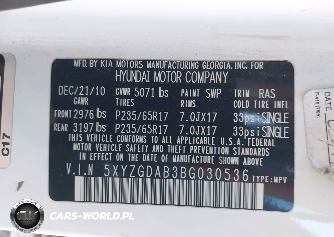 2011 Hyundai Santa Fe Gls VIN:5XYZGDAB3BG030536 - 9