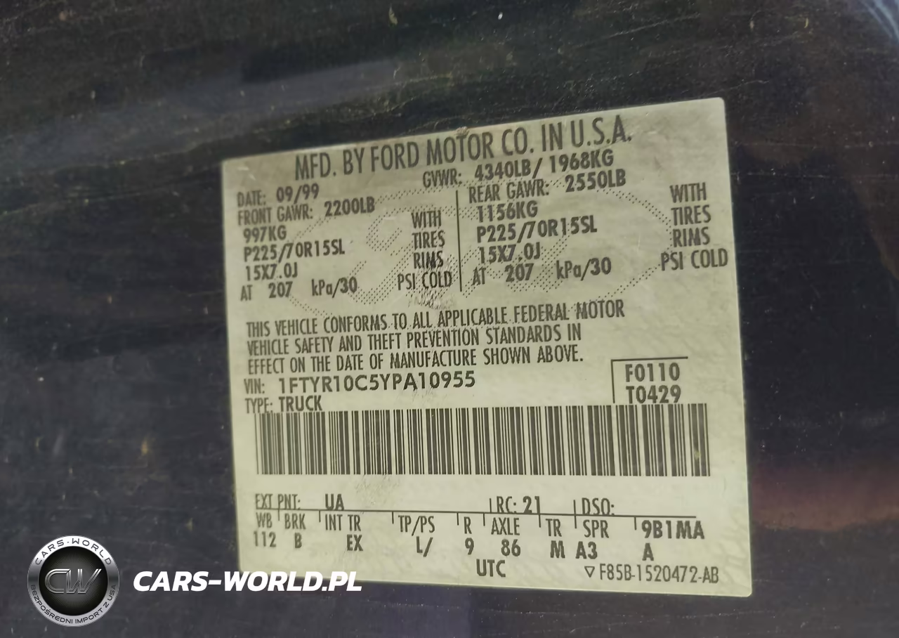 2000 Ford Ranger Xl-Xlt VIN:1FTYR10C5YPA10955 - 9