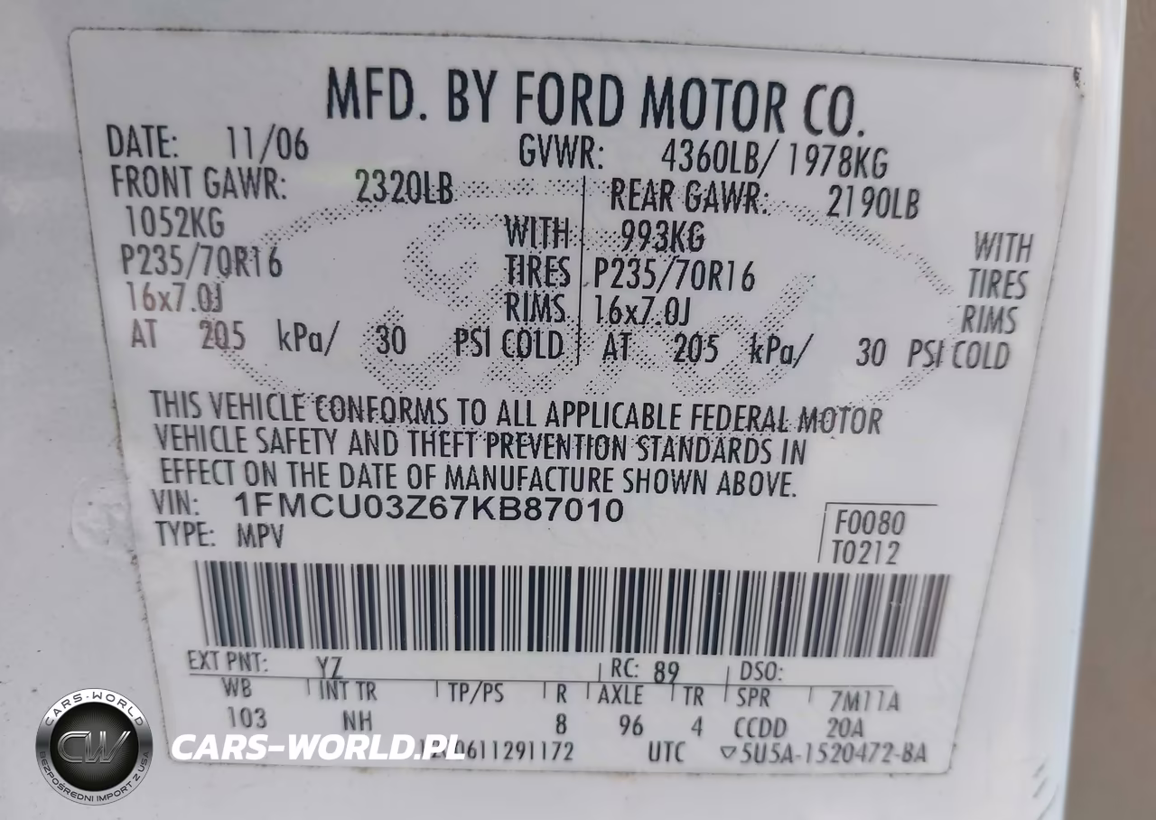 2007 Ford Escape Xlt VIN:1FMCU03Z67KB87010 - 9