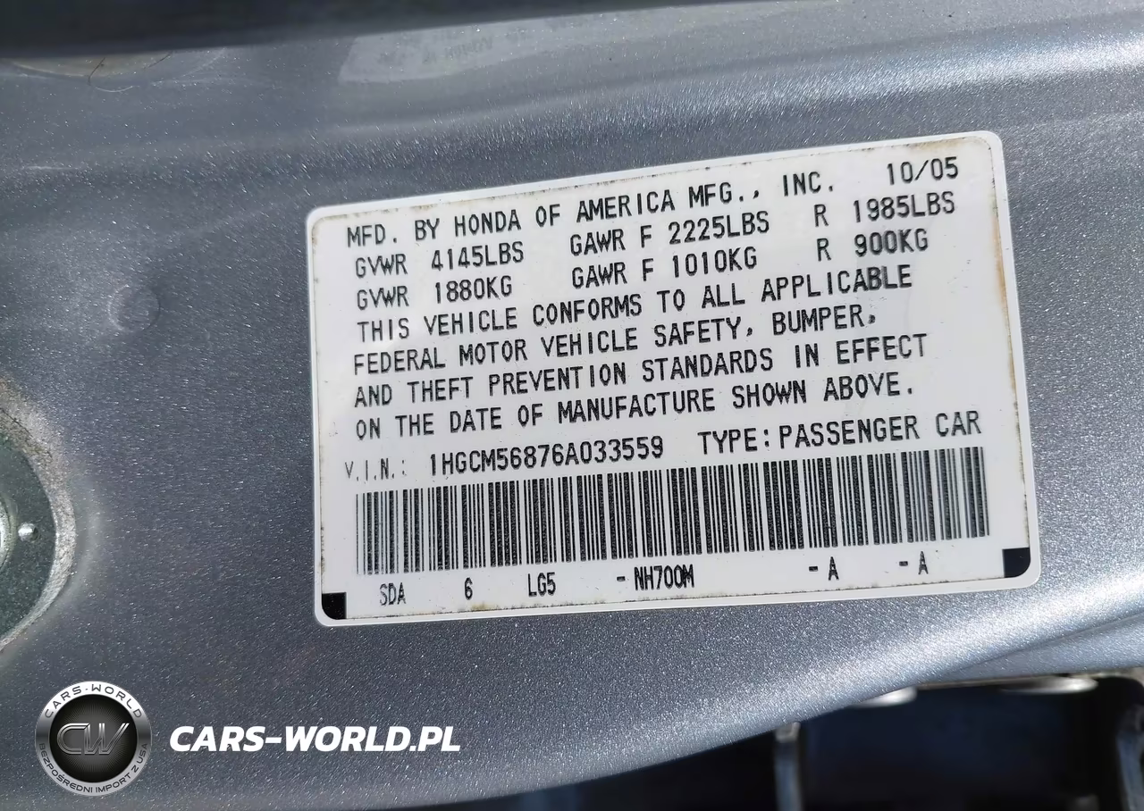 2006 Honda Accord 2.4 Ex VIN:1HGCM56876A033559 - 9
