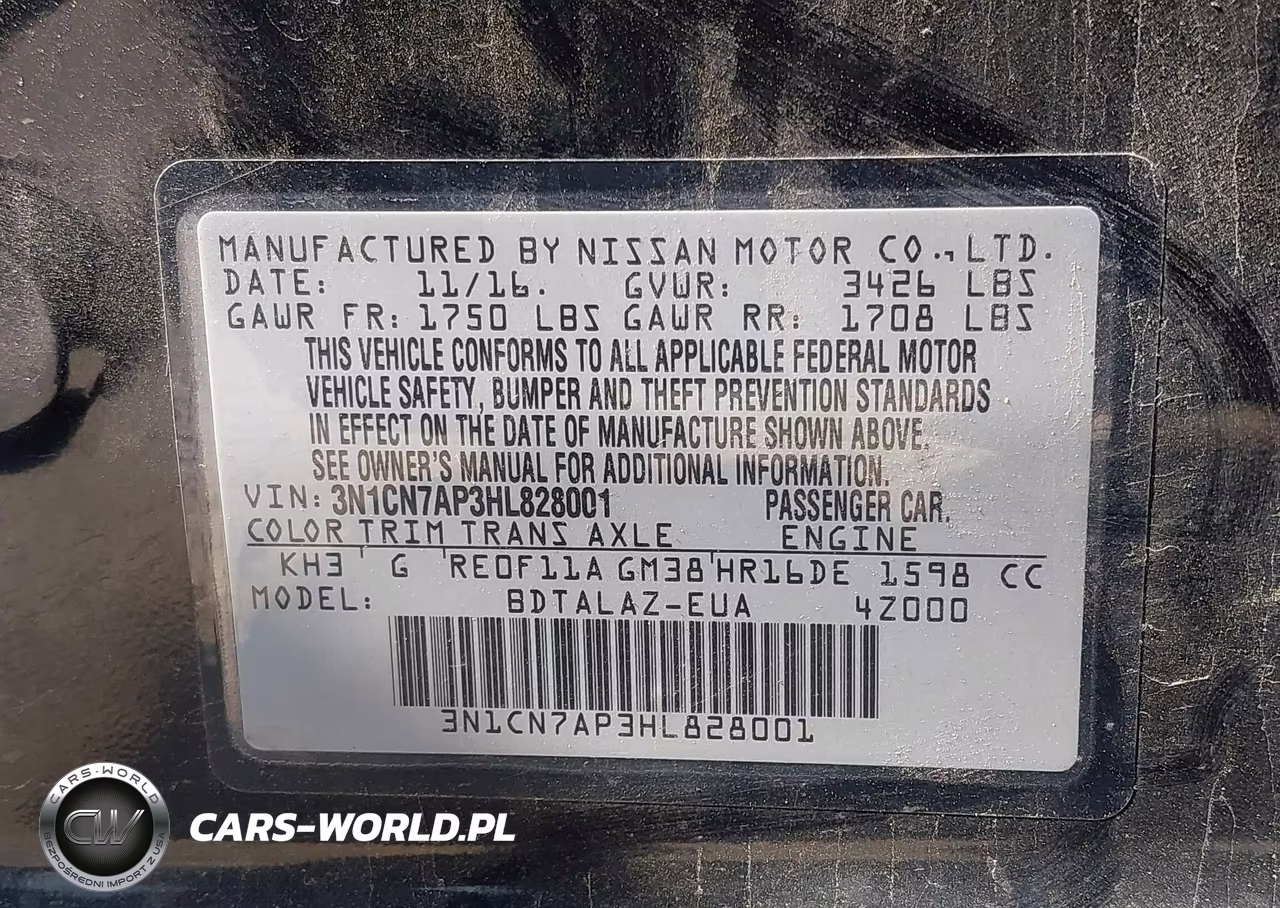 2017 Nissan Versa 1.6 S+ VIN:3N1CN7AP3HL828001 - 9