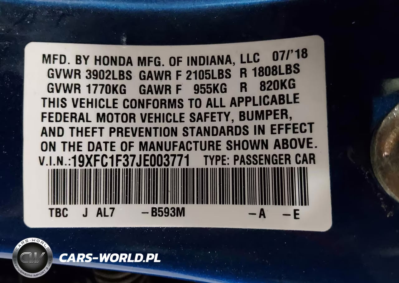 2018 Honda Civic Ex-T VIN:19XFC1F37JE003771 - 9