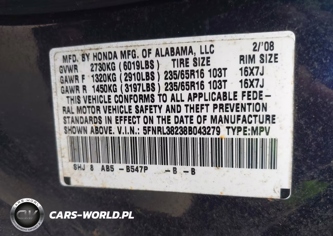 2008 Honda Odyssey Lx VIN:5FNRL38238B043279 - 9