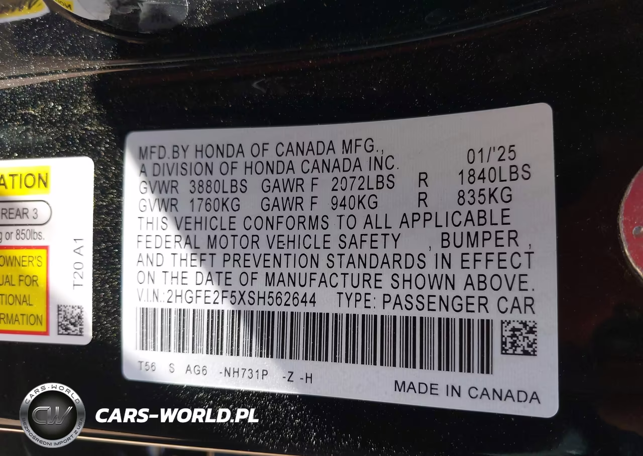 2025 Honda Civic Sport VIN:2HGFE2F5XSH562644 - 9