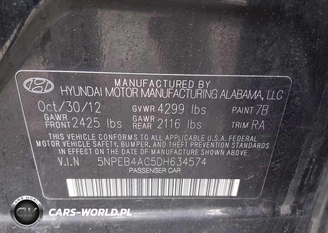 2013 Hyundai Sonata Gls VIN:5NPEB4AC5DH634574 - 9
