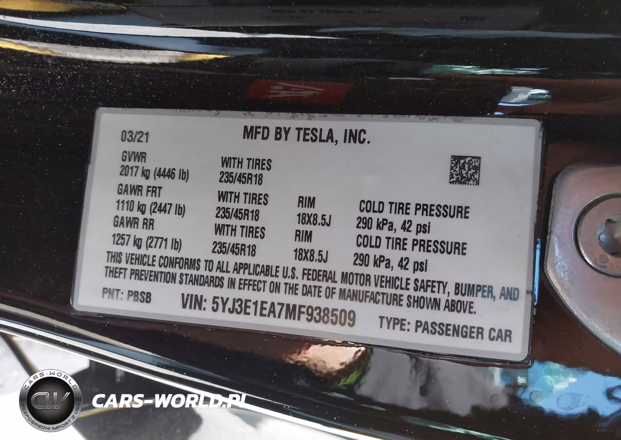 2021 Tesla Model 3 Standard Range Plus Rear-Wheel Drive VIN:5YJ3E1EA7MF938509 - 9