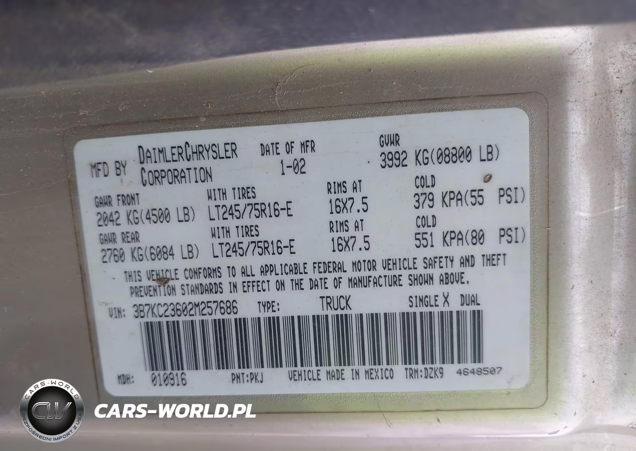 2002 Dodge Ram 2500 St VIN:3B7KC23602M257686 - 9