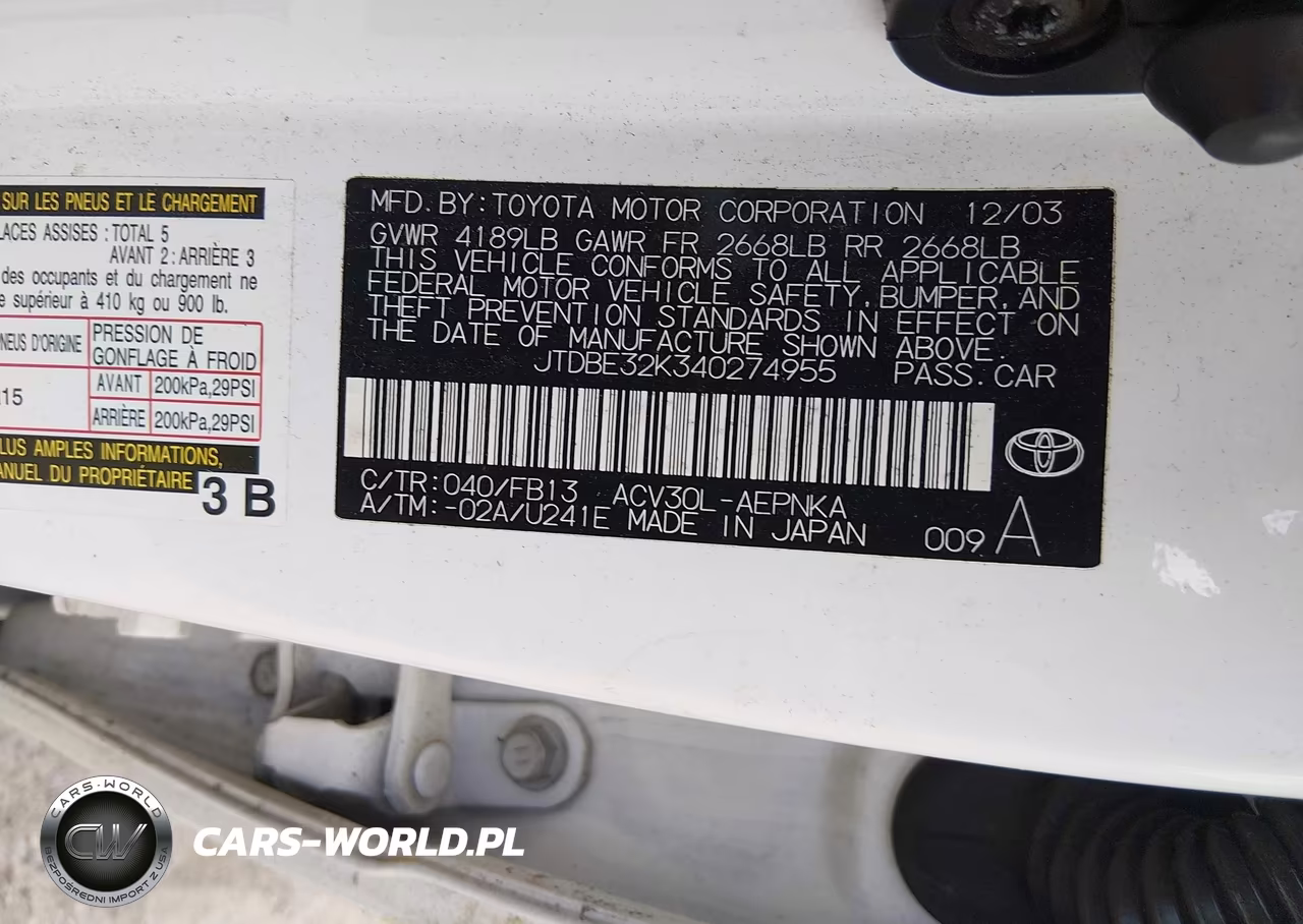 2004 Toyota Camry Le VIN:JTDBE32K340274955 - 9