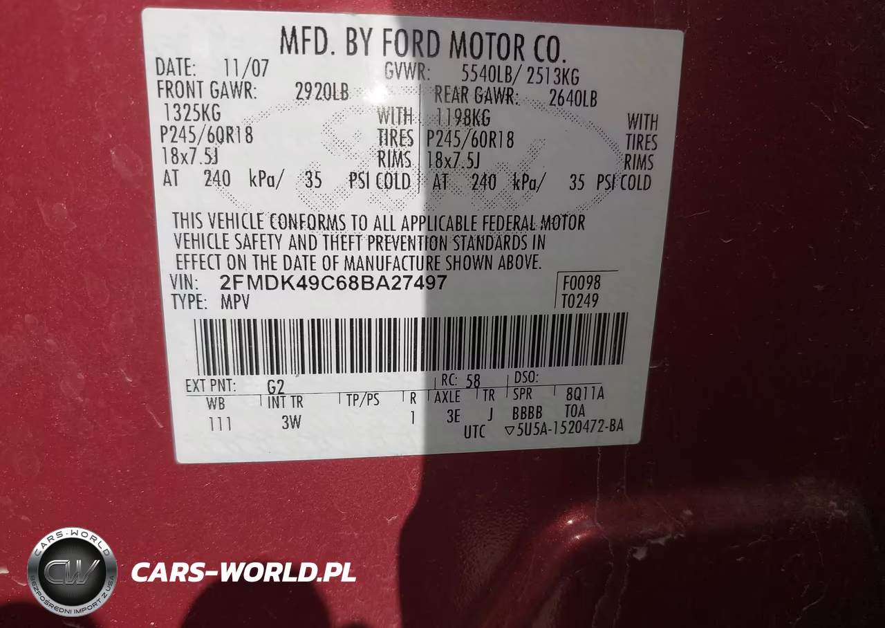 2008 Ford Edge Limited VIN:2FMDK49C68BA27497 - 9