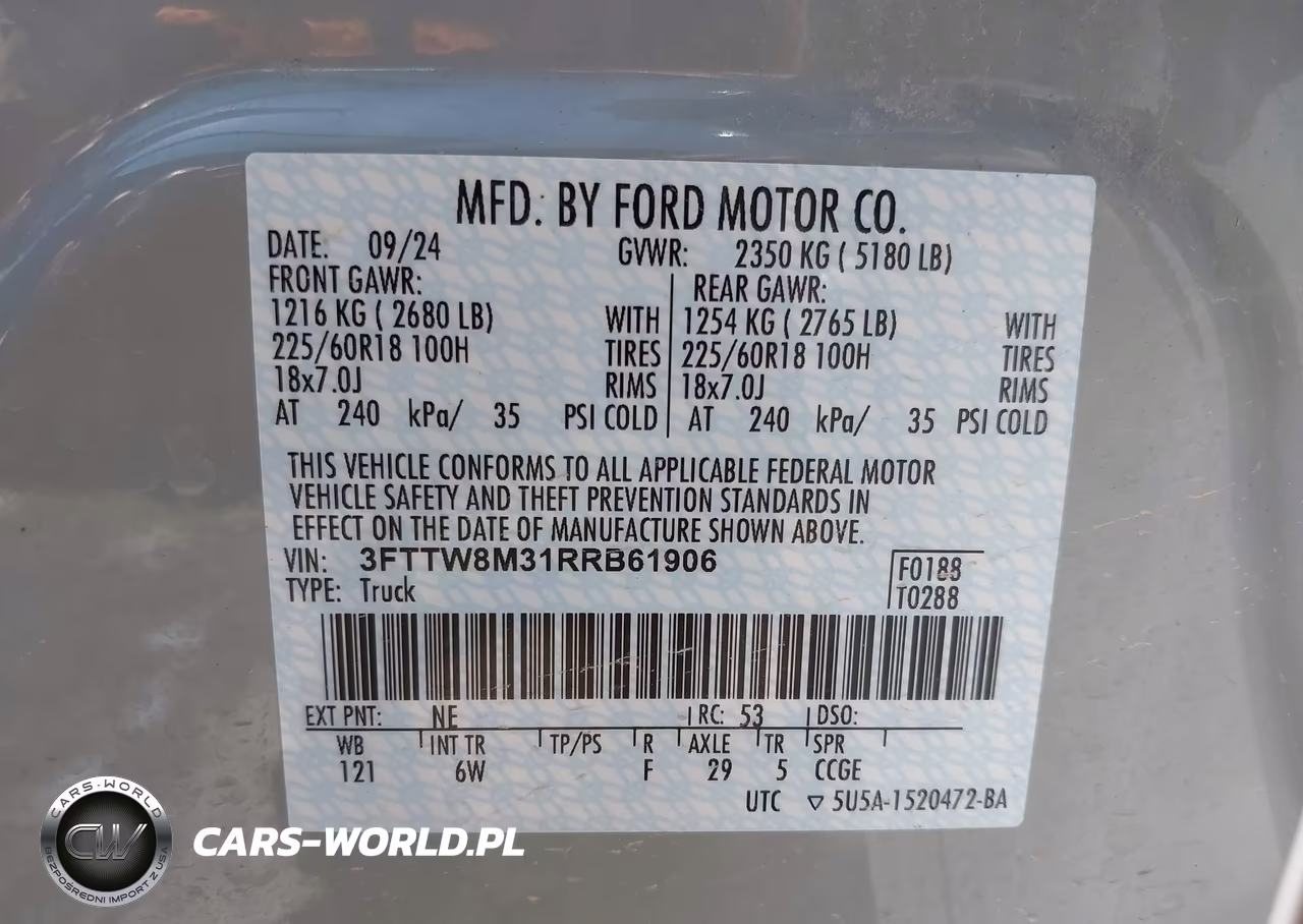 2024 Ford Maverick Lariat VIN:3FTTW8M31RRB61906 - 9