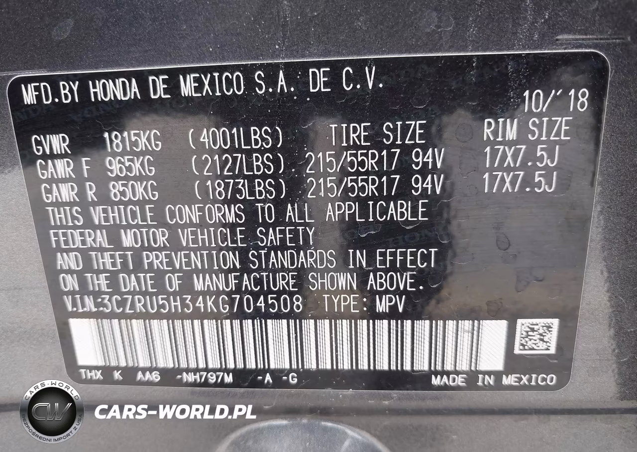 2019 Honda Hr-V Lx VIN:3CZRU5H34KG704508 - 9