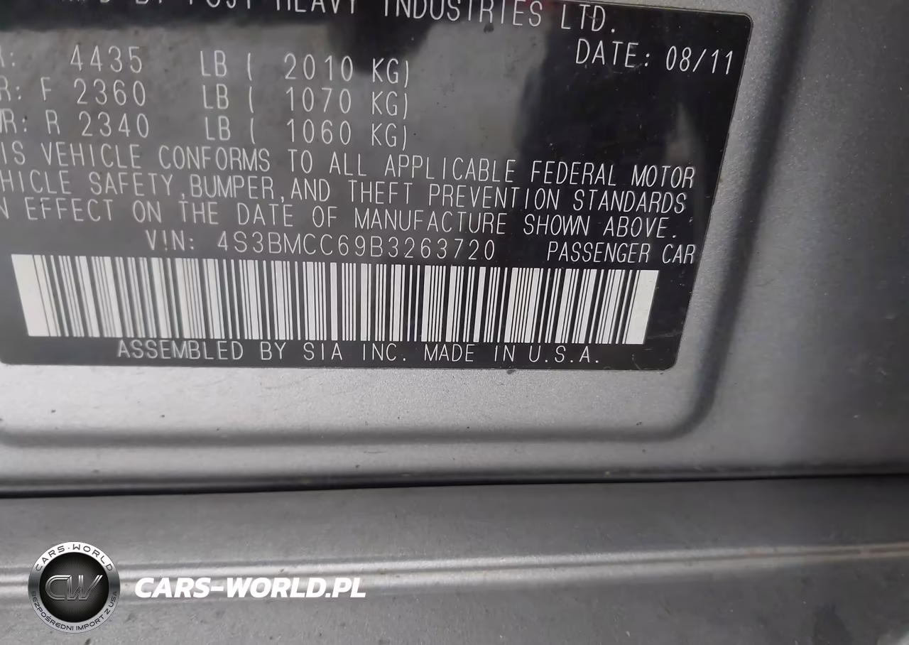 2011 Subaru Legacy 2.5I Prem Awp VIN:4S3BMCC69B3263720 - 9