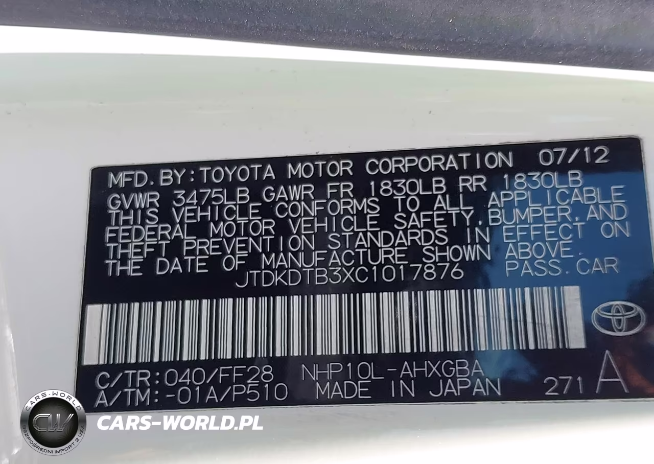 2012 Toyota Prius C Three VIN:JTDKDTB3XC1017876 - 9