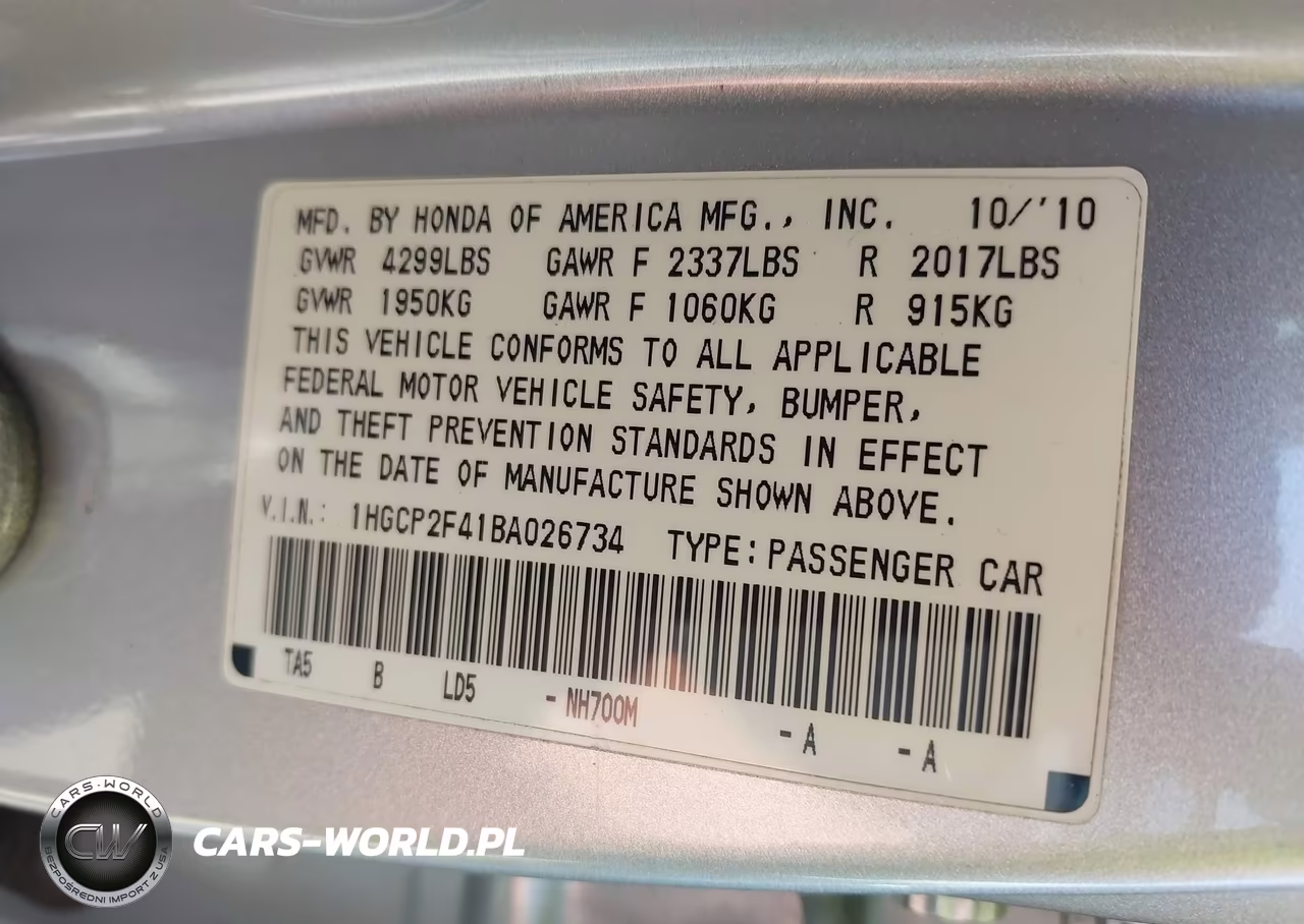 2011 Honda Accord 2.4 Lx-P VIN:1HGCP2F41BA026734 - 9