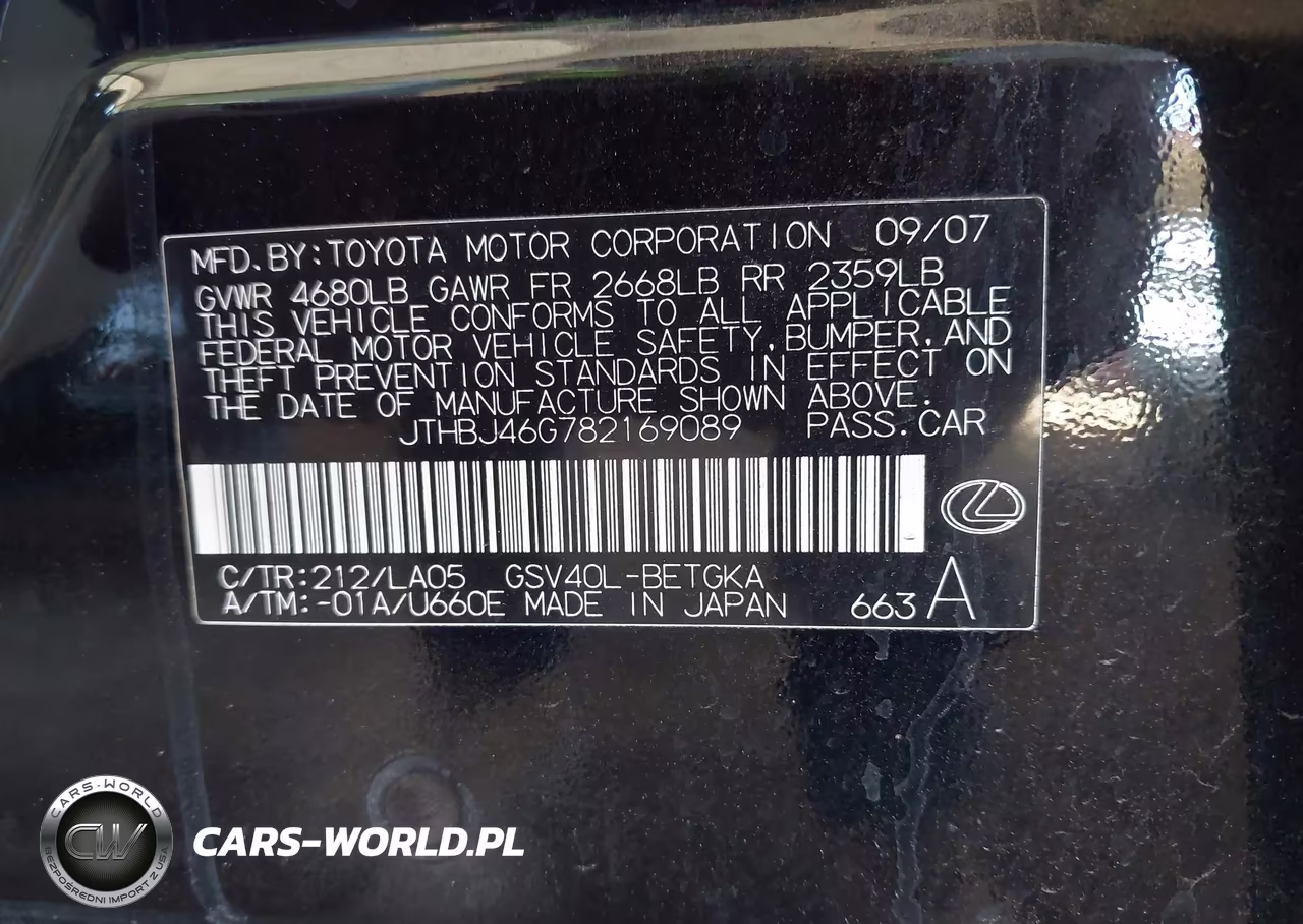 2008 Lexus Es 350 VIN:JTHBJ46G782169089 - 9
