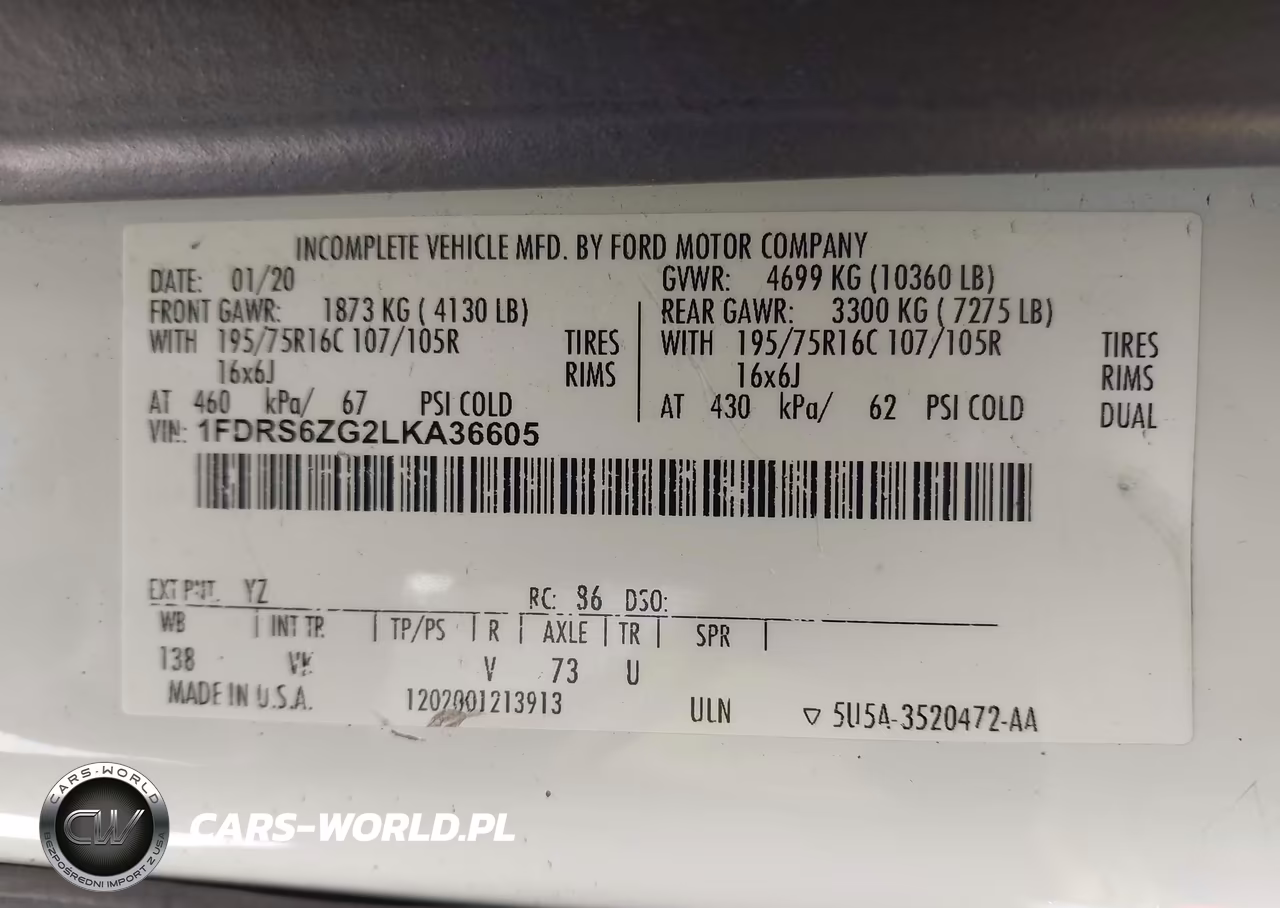 2020 Ford Transit-350 Cab VIN:1FDRS6ZG2LKA36605 - 8