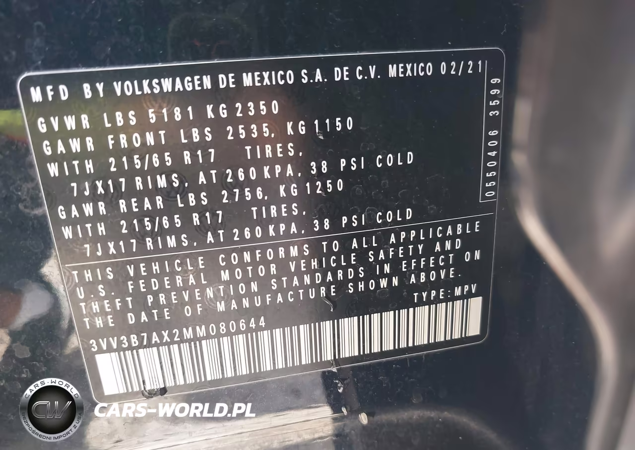 2021 Volkswagen Tiguan 2.0T Se-2.0T Se R-Line Black-2.0T Sel VIN:3VV3B7AX2MM080644 - 9