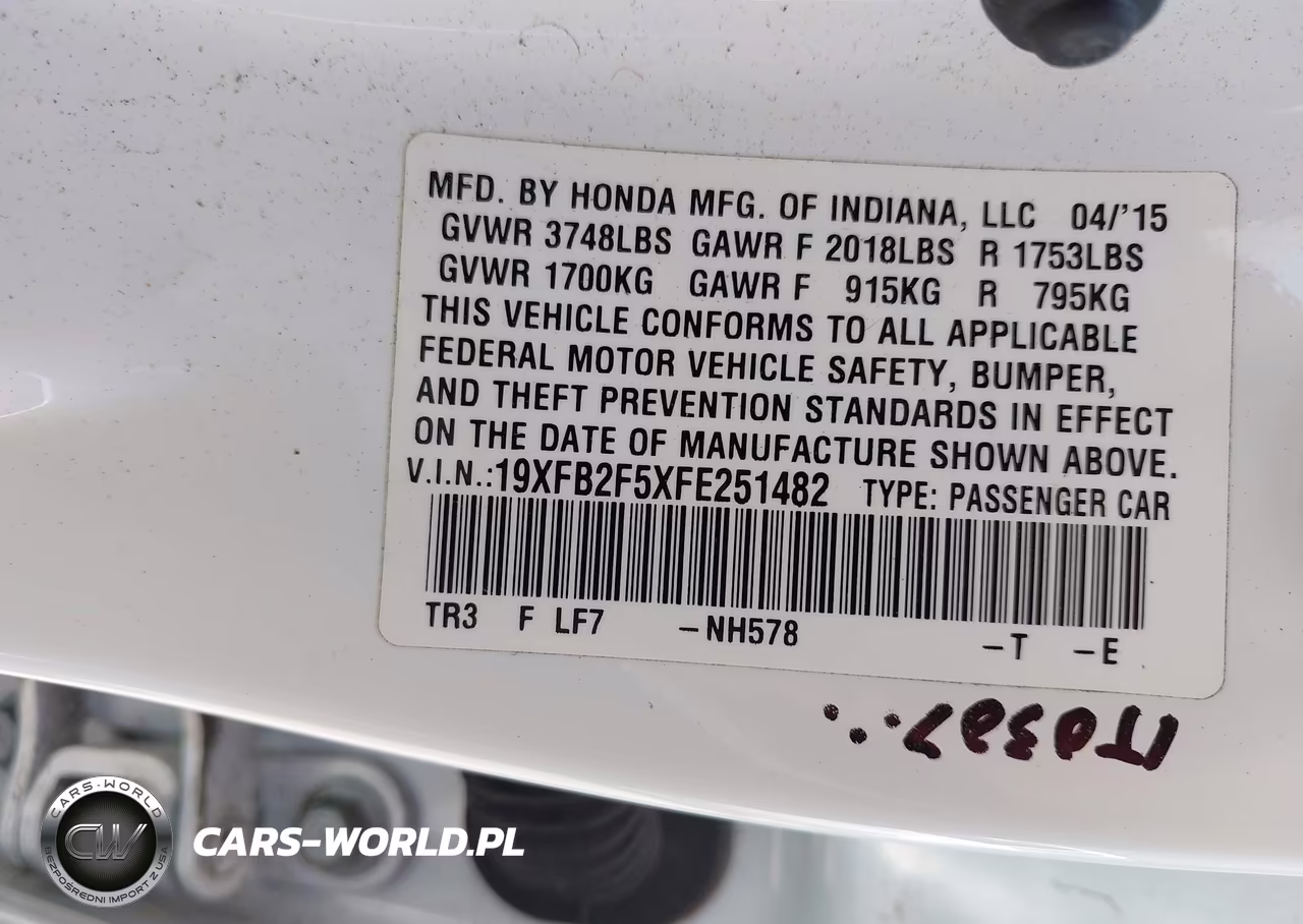 2015 Honda Civic Lx VIN:19XFB2F5XFE251482 - 9