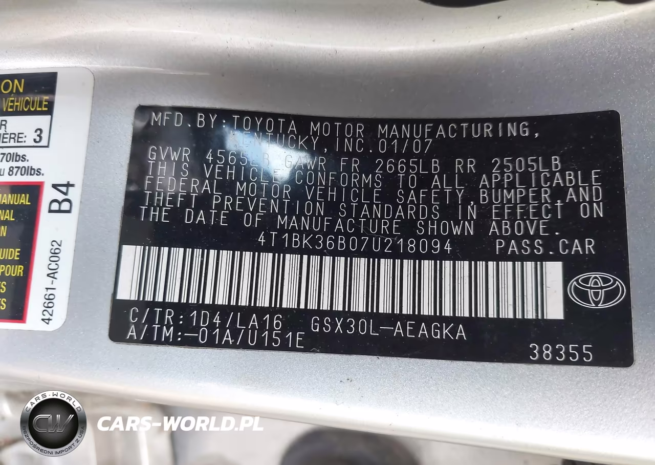 2007 Toyota Avalon Xls VIN:4T1BK36B07U218094 - 9