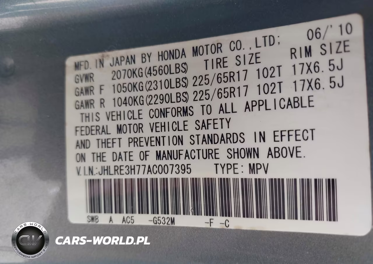 2010 Honda Cr-V Ex-L VIN:JHLRE3H77AC007395 - 9