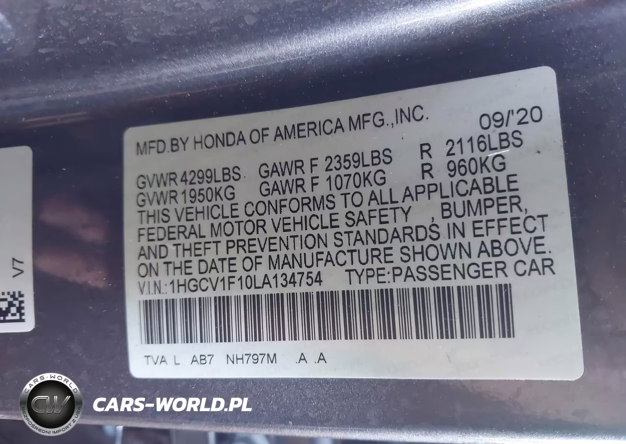 2020 Honda Accord Lx VIN:1HGCV1F10LA134754 - 9