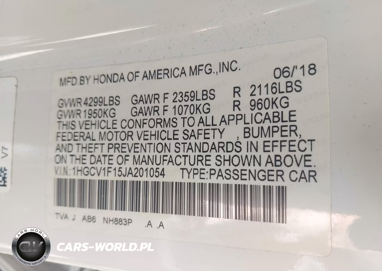 2018 Honda Accord Lx VIN:1HGCV1F15JA201054 - 9