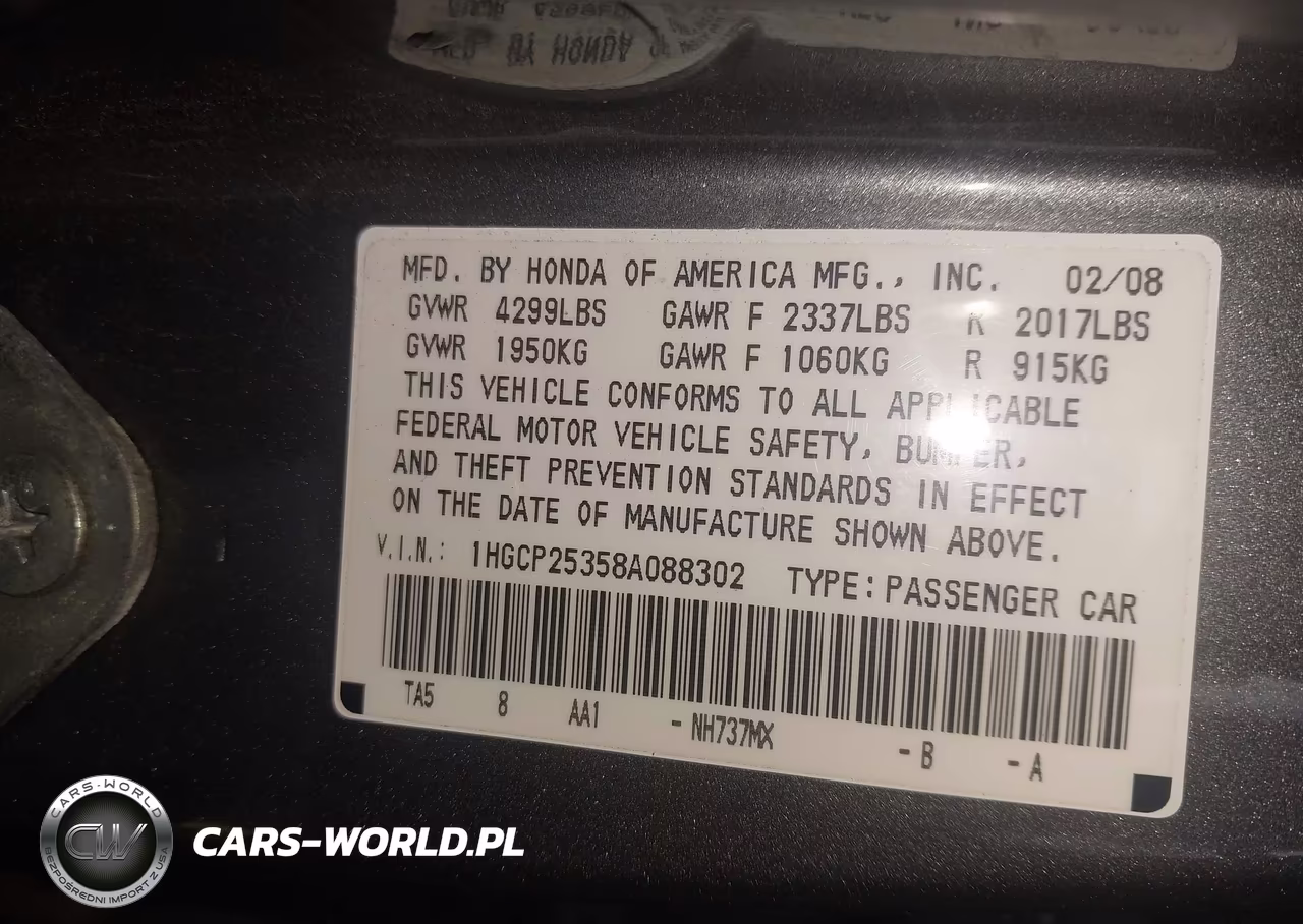 2008 Honda Accord 2.4 Lx VIN:1HGCP25358A088302 - 9