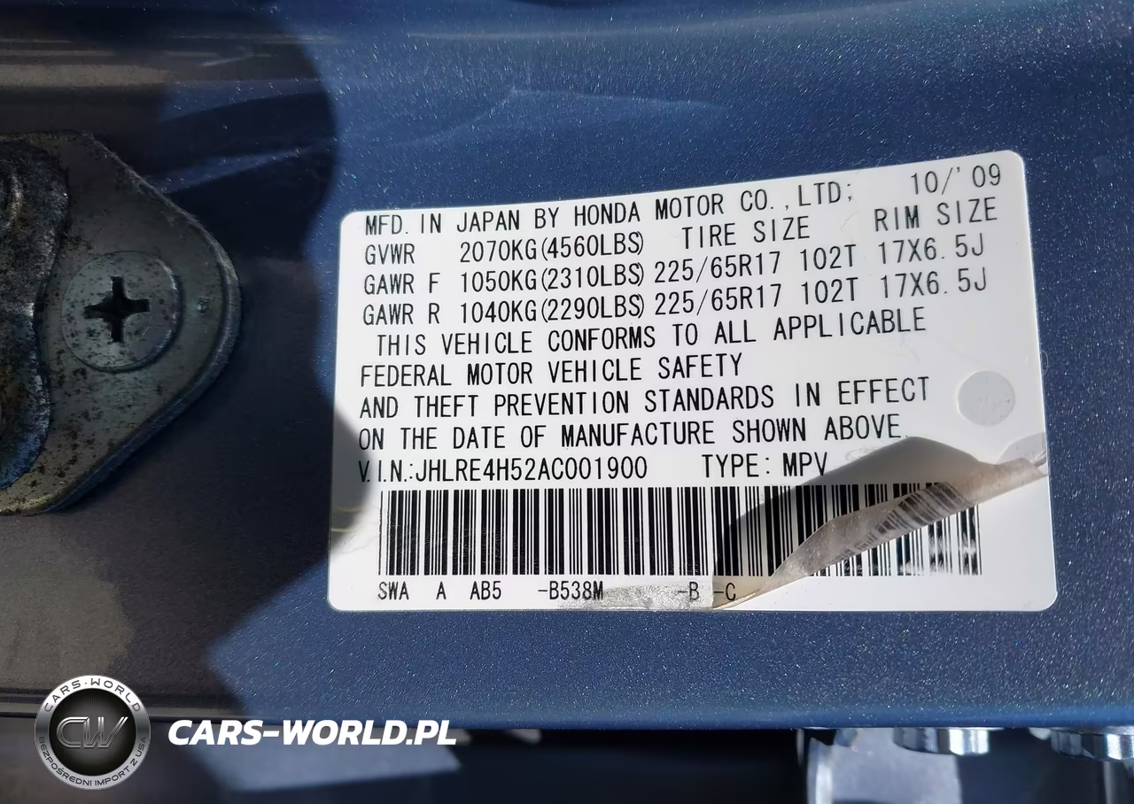 2010 Honda Cr-V Ex VIN:JHLRE4H52AC001900 - 9