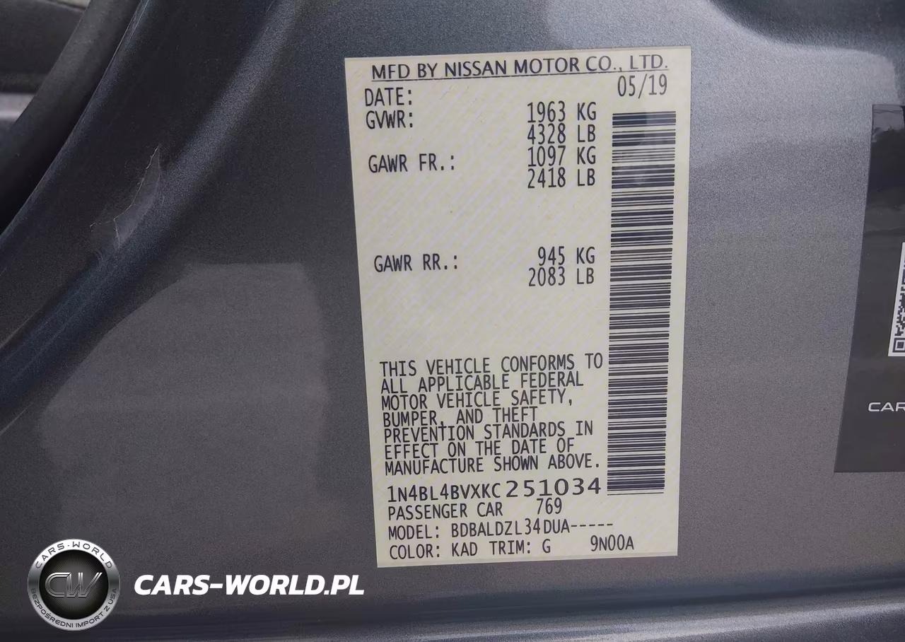 2019 Nissan Altima 2.5 S VIN:1N4BL4BVXKC251034 - 9
