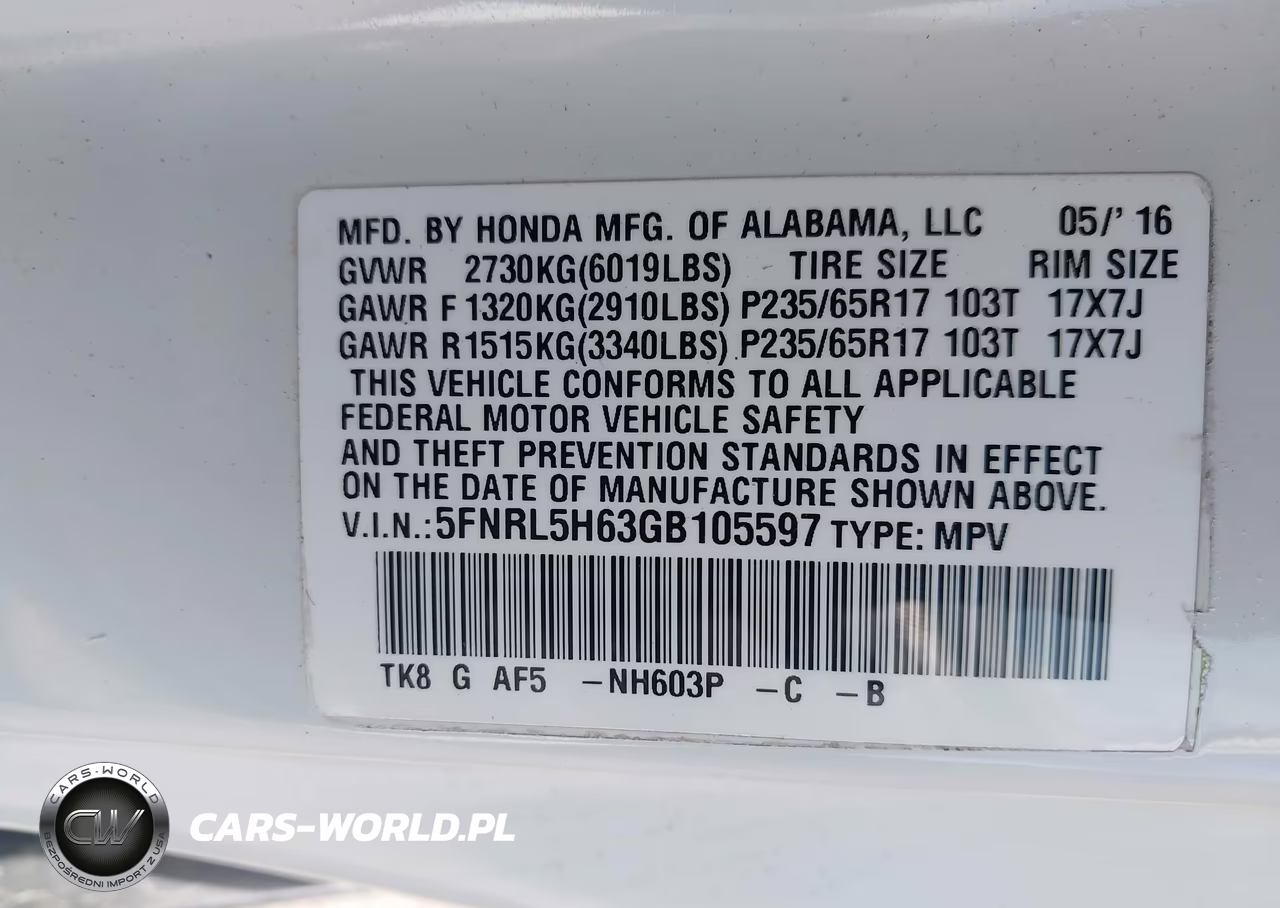 2016 Honda Odyssey Ex-L VIN:5FNRL5H63GB105597 - 9