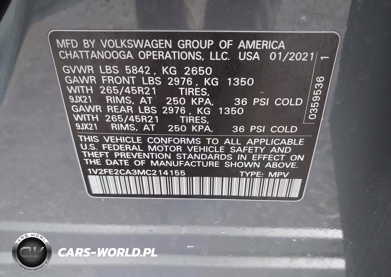 2021 Volkswagen Atlas Cross Sport 3.6L V6 Sel Premium R-Line VIN:1V2FE2CA3MC214155 - 9