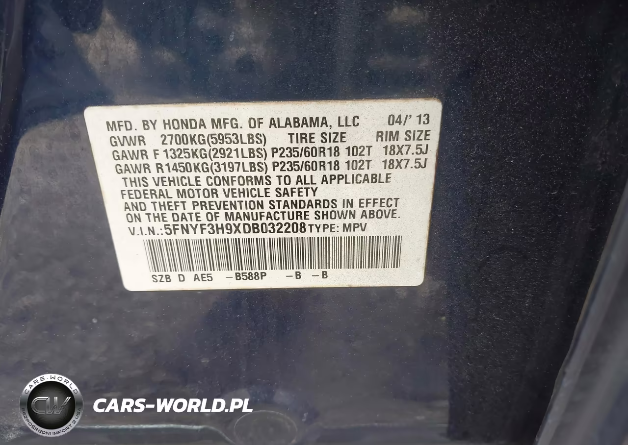2013 Honda Pilot Touring VIN:5FNYF3H9XDB032208 - 9