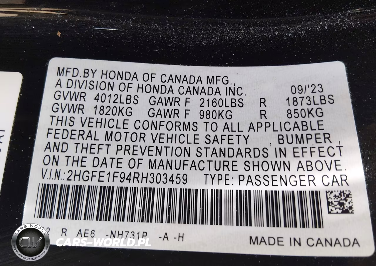 2024 Honda Civic Touring VIN:2HGFE1F94RH303459 - 9