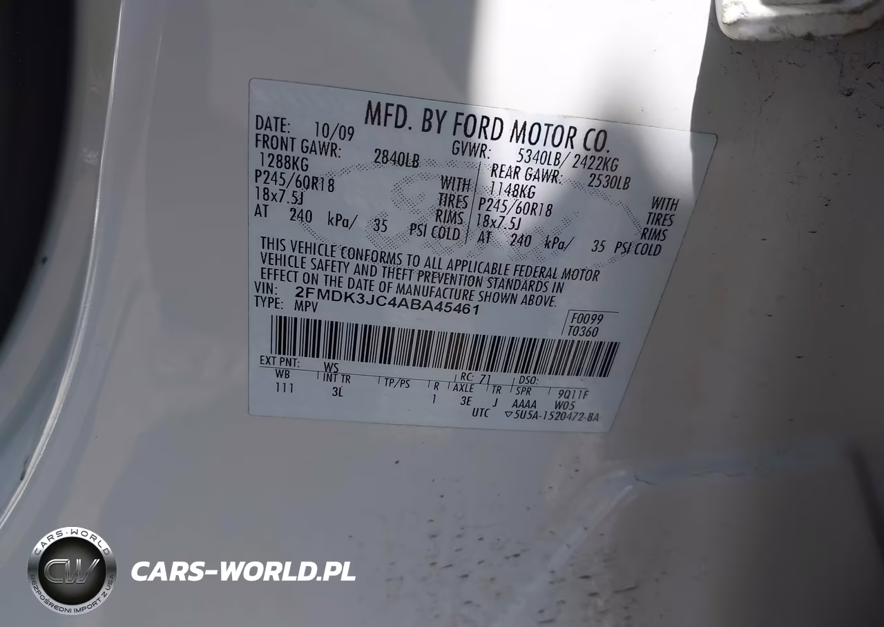 2010 Ford Edge Sel VIN:2FMDK3JC4ABA45461 - 9