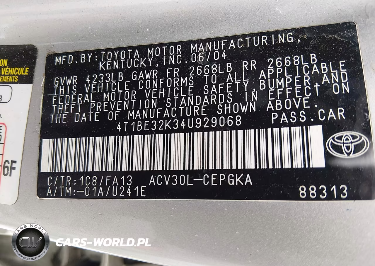 2004 Toyota Camry Xle VIN:4T1BE32K34U929068 - 9