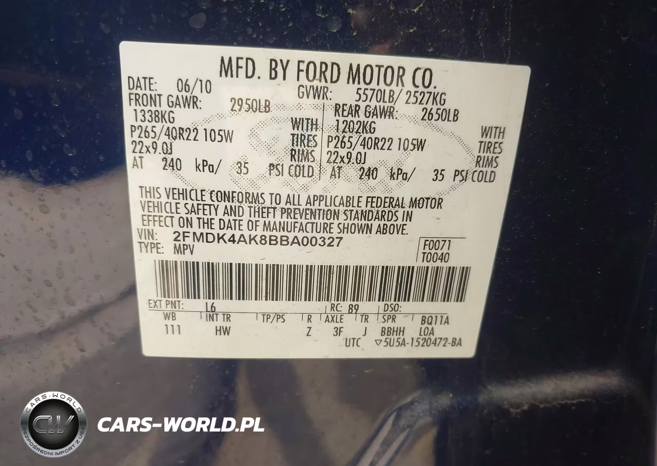 2011 Ford Edge Sport VIN:2FMDK4AK8BBA00327 - 9