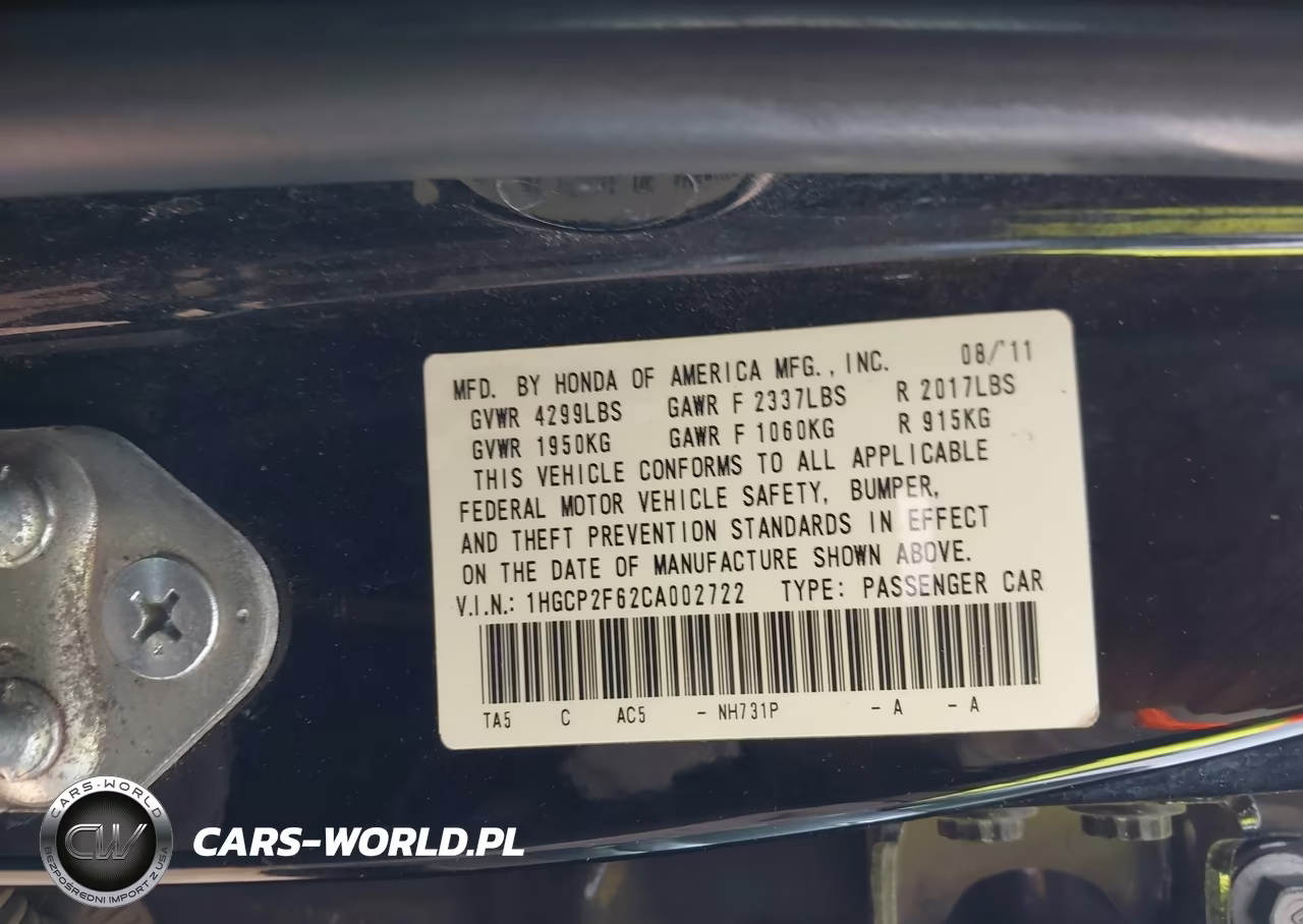 2012 Honda Accord 2.4 Se VIN:1HGCP2F62CA002722 - 9