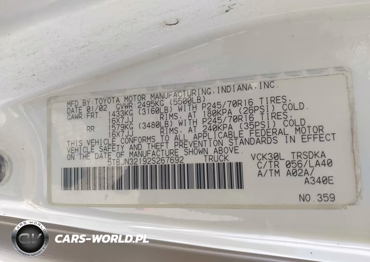 2002 Toyota Tundra VIN:5TBJN32192S267692 - 9