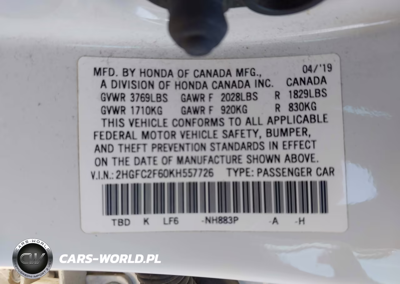 2019 Honda Civic Lx VIN:2HGFC2F60KH557726 - 9