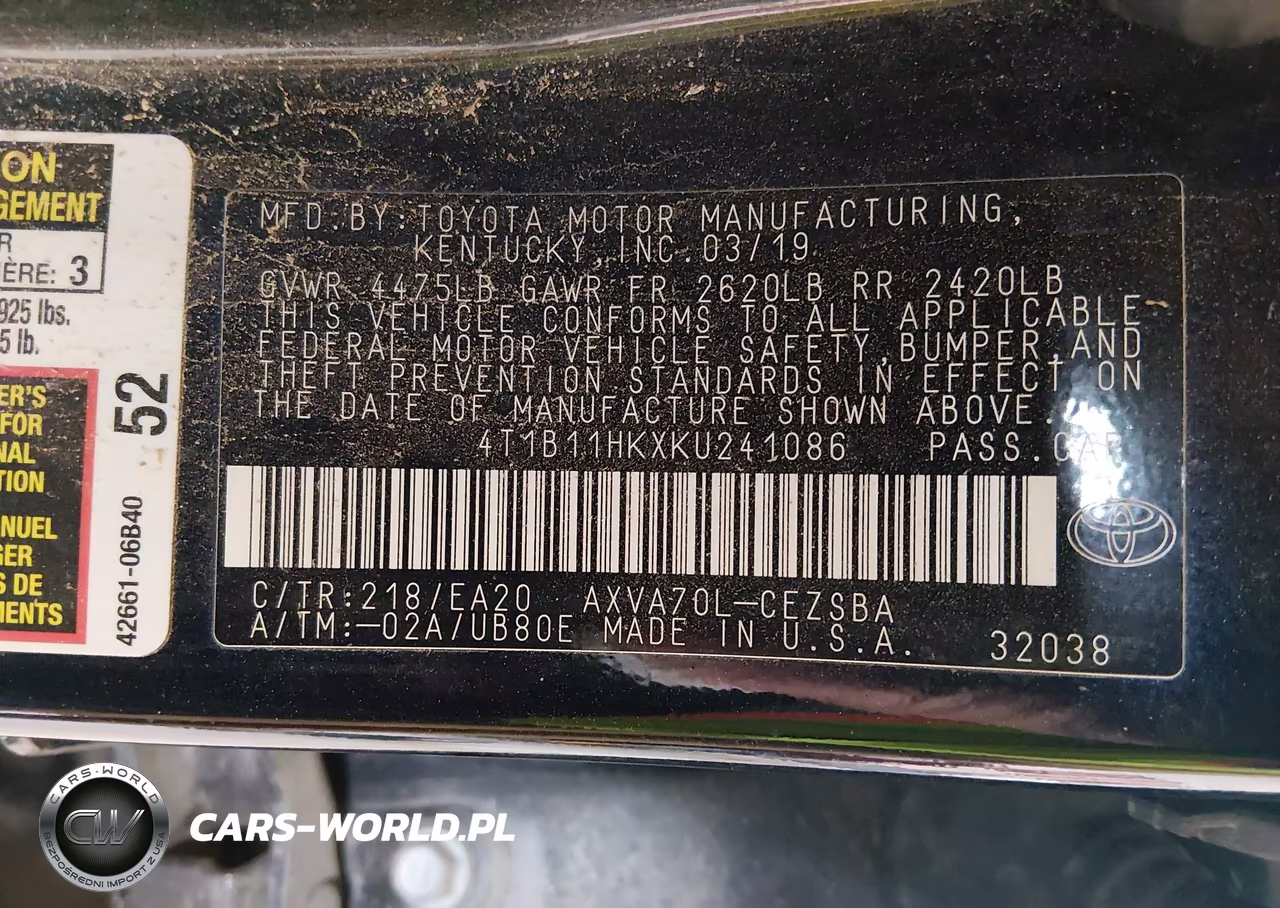 2019 Toyota Camry Se VIN:4T1B11HKXKU241086 - 9