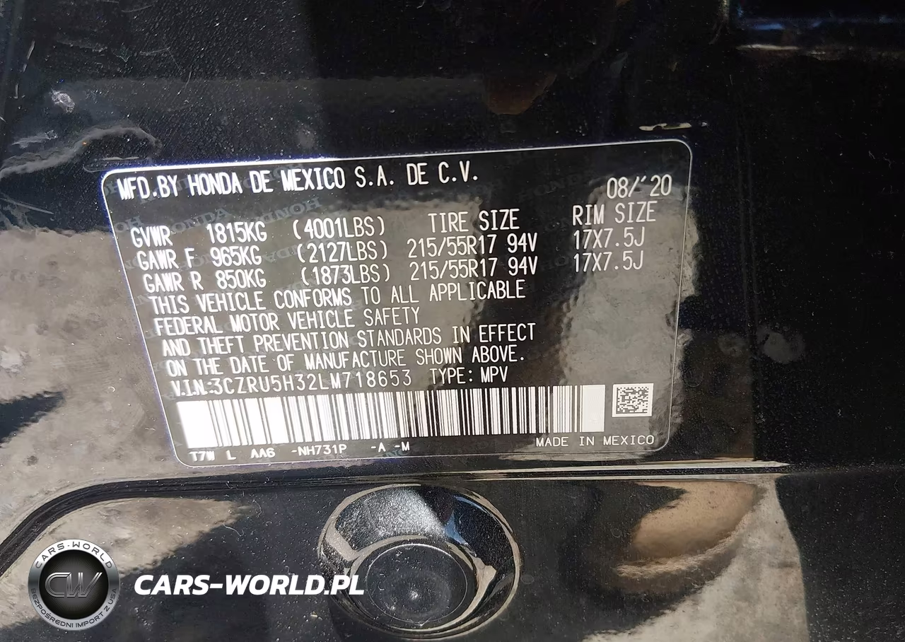 2020 Honda Hr-V 2Wd Lx VIN:3CZRU5H32LM718653 - 9