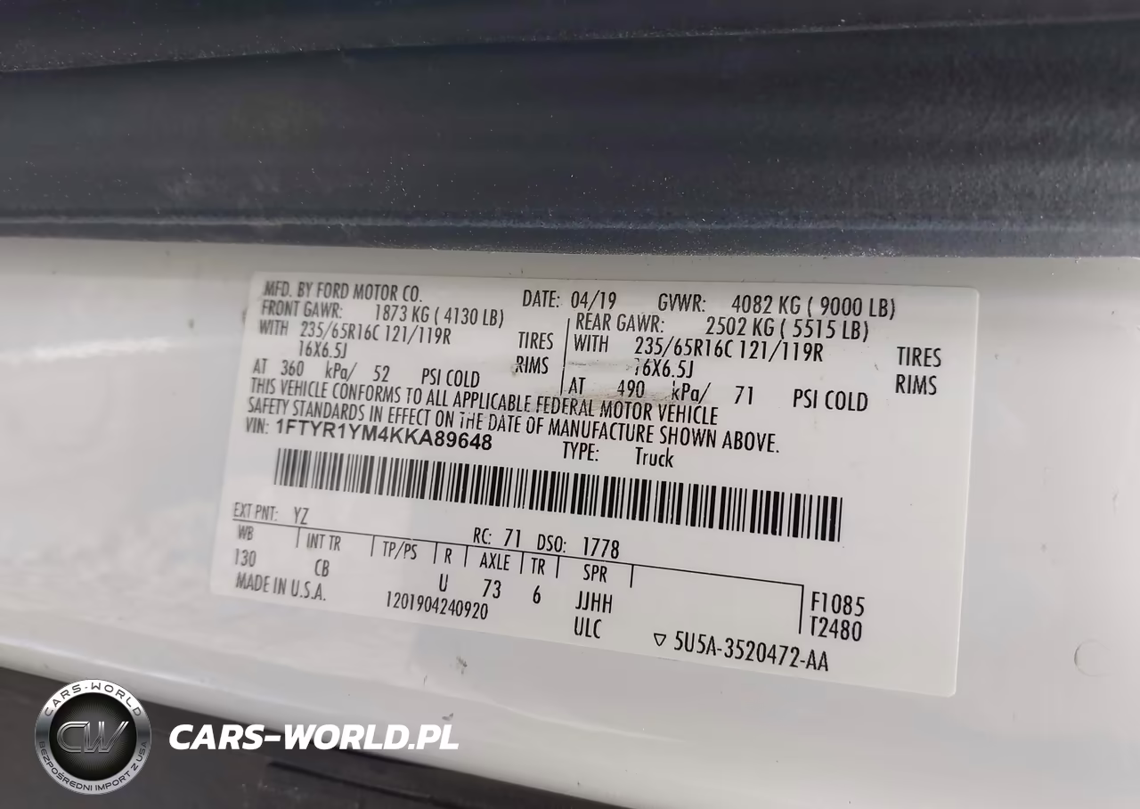 2019 Ford Transit-250 VIN:1FTYR1YM4KKA89648 - 9